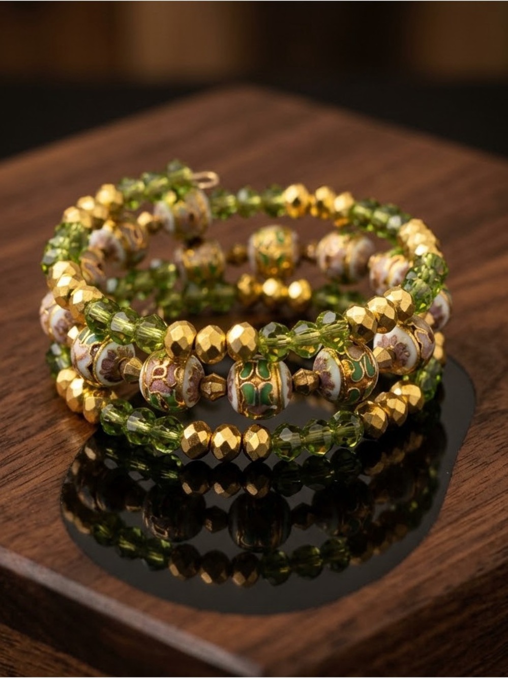 Golden Cloisonné Beaded Wrap Bracelet